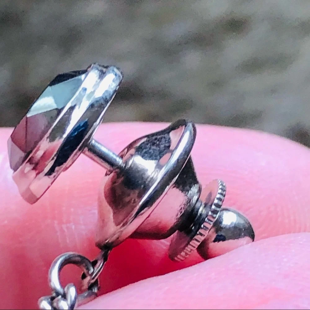 Vintage men’s Swank faceted stone silver cuff link tie pin set